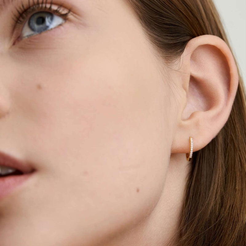 Kainier 18K Gold Plated Cubic Zirconia Cuff Earrings Huggie Stud Mini Cartilage Hoop Earring for Women (gold) - Image 3